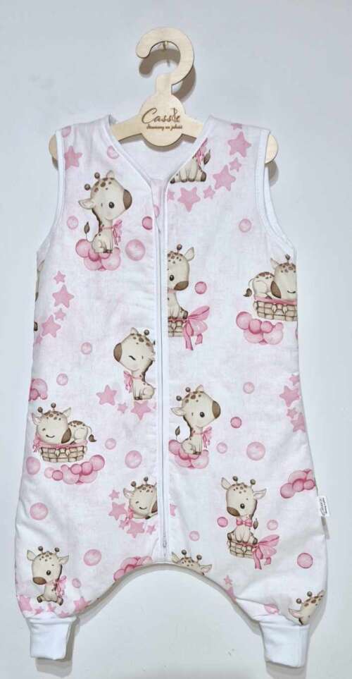 Śpiworek z nogawkami wzór- Żyrafa -Różowa