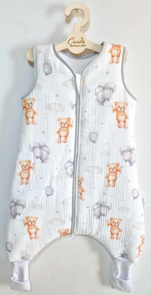 Muślinowy Śpiworek z nogawkami -wzór- Miś i Baloniki