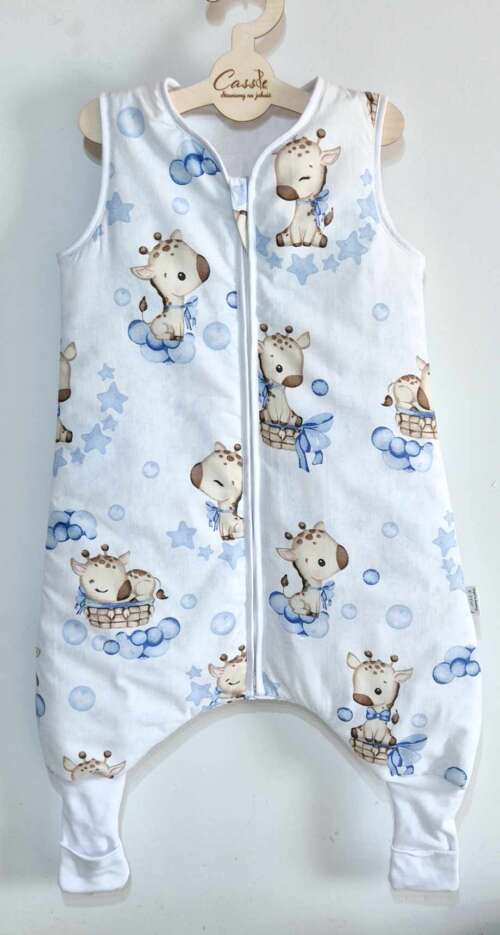 Śpiworek z nogawkami wzór- Żyrafa -Niebieska