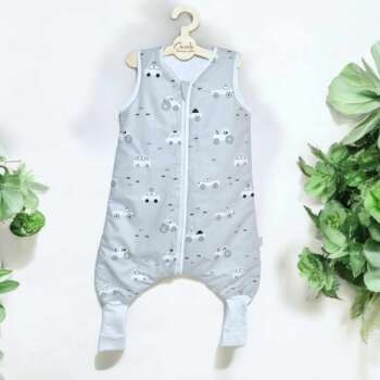 Śpiworek z nogawkami wzór-Autka Szare