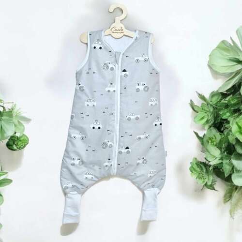 Śpiworek z nogawkami wzór-Autka Szare