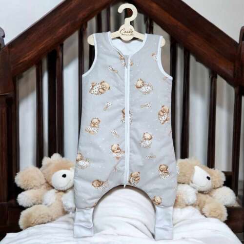 Śpiworek z nogawkami wzór-Misie -popielate