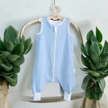 Muślinowy Śpiworek z nogawkami -kolor -Baby blue