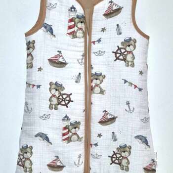 Muślinowy Śpiworek z nogawkami -wzór- Marynarz