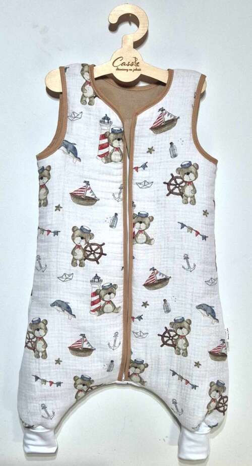 Muślinowy Śpiworek z nogawkami -wzór- Marynarz