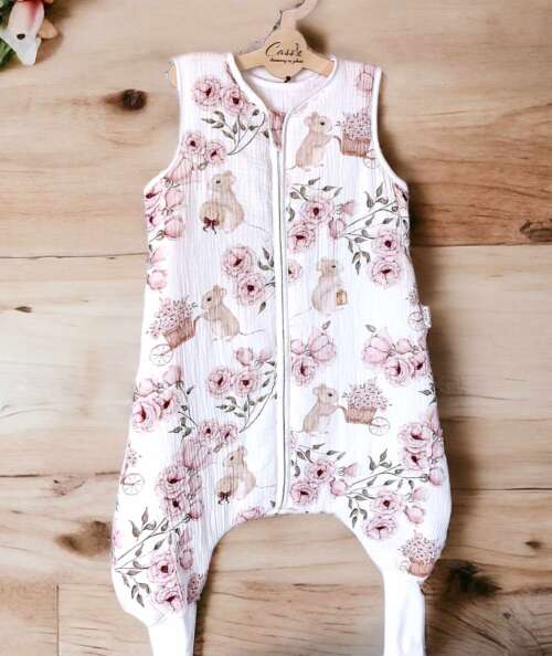 Muślinowy Śpiworek z nogawkami -wzór- Myszki w ogrodzie