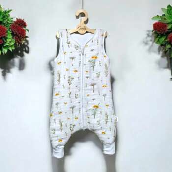 Muślinowy Śpiworek z nogawkami -wzór- Kwiaty