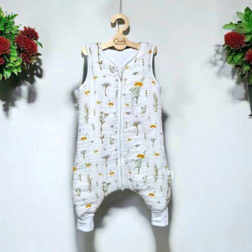 Muślinowy Śpiworek z nogawkami -wzór- Kwiaty