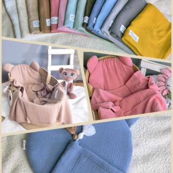 Muślinowe Kocyki,otulacze -Jednokolorowe ( z podusią lub bez )