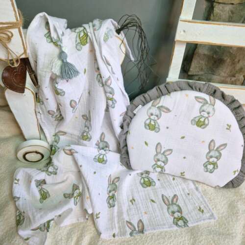 Kocyk/otulacz z podusią lub bez-wzór Króliczki popielate