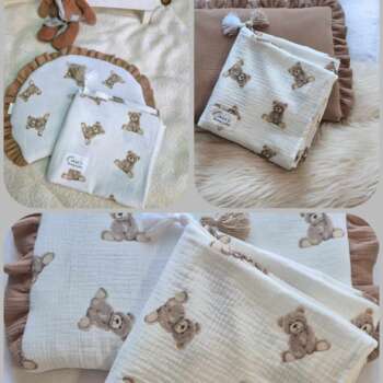 Kocyk/otulacz z podusią lub bez-wzór Misie