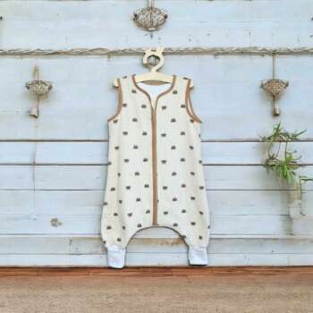 Muślinowy Śpiworek z nogawkami -wzór- Głowy misia