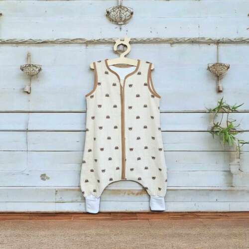 Muślinowy Śpiworek z nogawkami -wzór- Głowy misia