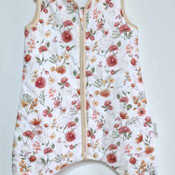 Śpiworek z nogawkami wzór-Łąka -czerwona