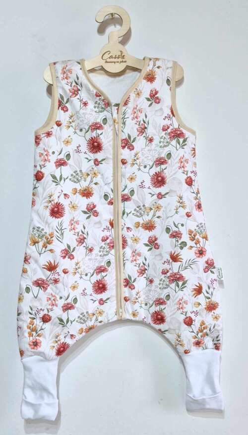 Śpiworek z nogawkami wzór-Łąka -czerwona