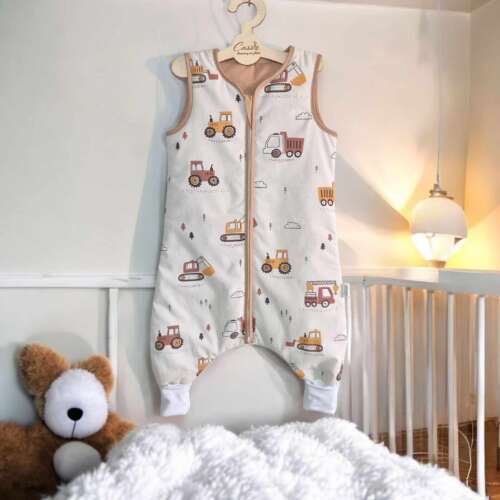 Śpiworek z nogawkami wzór-Traktory Beżowe