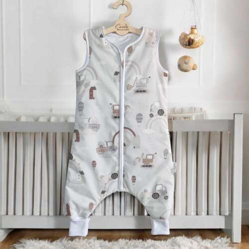 Śpiworek z nogawkami wzór-Traktory szare