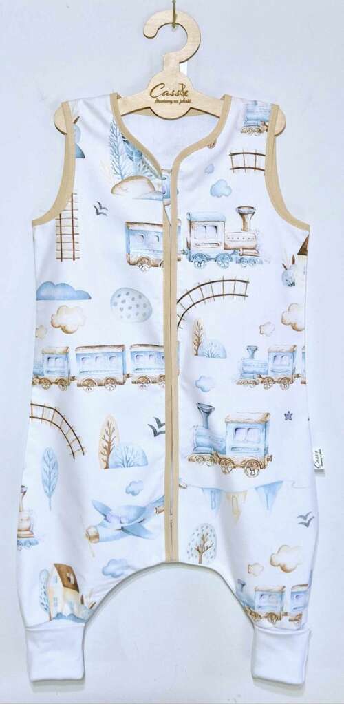 Śpiworek z nogawkami wzór-Lokomotywa niebieska