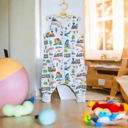 Śpiworek z nogawkami wzór-Lokomotywa kolorowa