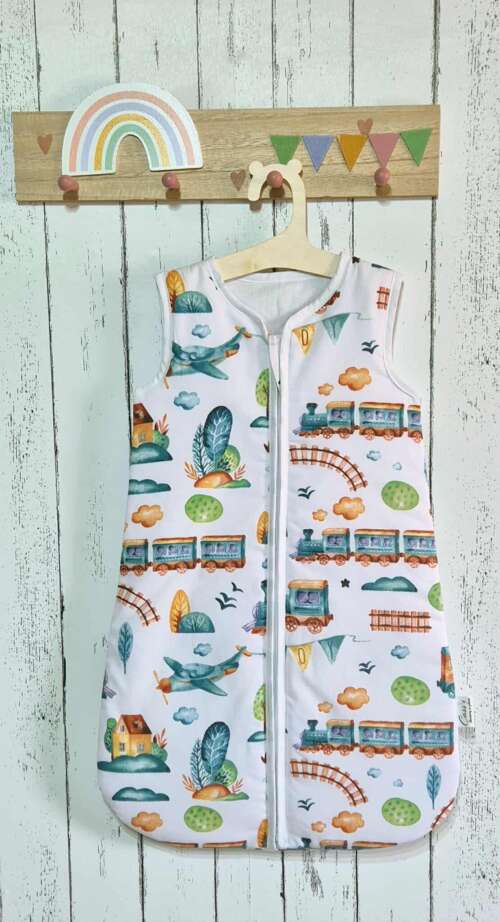 Śpiworek KLASYCZNY   wzór Lokomotywa kolorowa