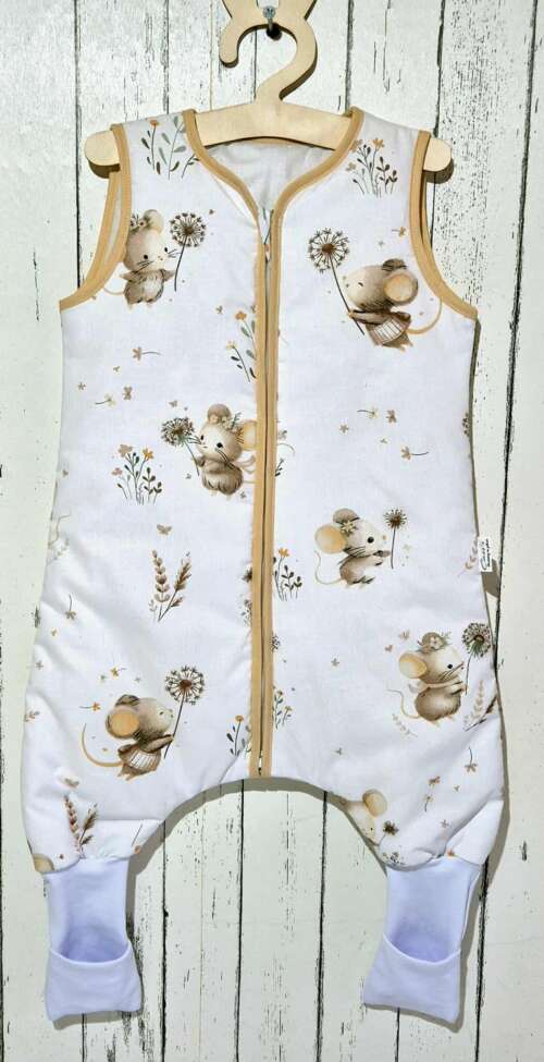 Śpiworek z nogawkami wzór - Myszki 2 (beżowe)