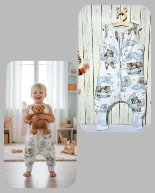 Śpiworek z nogawkami wzór- Misie niebieskie