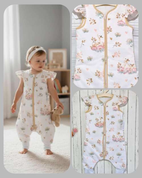 Śpiworek z nogawkami i falbanką ,wzór - Łabądki z falbanką