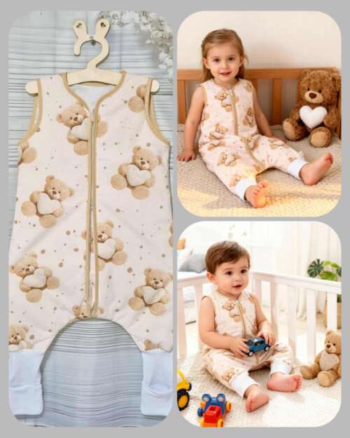 Śpiworek z nogawkami wzór - Miś z serduszkiem